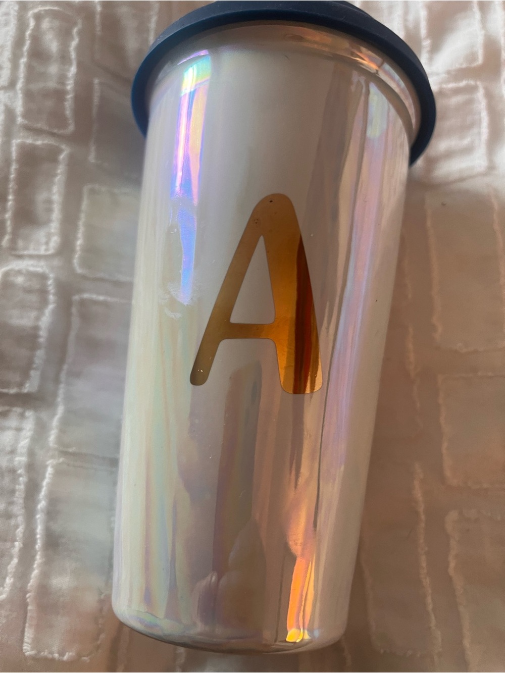 Cost Plus World Market White Tumbler with Blue Accent